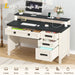 Farmhouse Computer Desk with Drawers, 47" Small Computer Desk with Power Outlets, Home Office Desk with Monitor Stand & 4 Drawers, Writing Study Table, Black & White