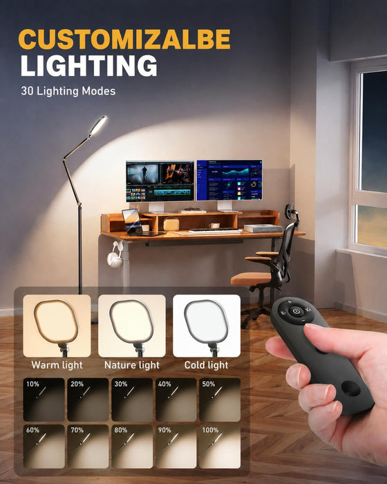 Eye-Caring LED Floor Lamp for Office, Reading, and Crafting, 69" Dimmable Office Lamp, Standing Reading Lamp with 30 Lighting Modes, Remote &Touch Control, Memory, Timer & Adjustable Swing Arm, CRI 97