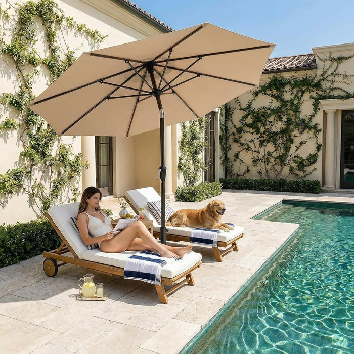 10FT Outdoor Patio Umbrella, Market Table Umbrella with Push Button Tilt and Crank, 8 Sturdy Fiberglass Ribs, UV Protection for Pool, Lawn, Deck, Backyard, Garden (Beige)