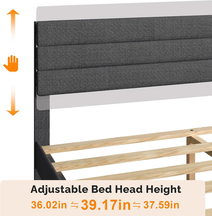 Queen Upholstered Platform Bed Frame with Headboard,Linen Dark Gray