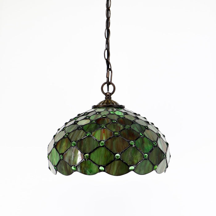 Tiffany Style Plug in Hanging Lamp Green Pearl Stained Glass 180 Inch