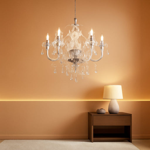 2PCS Plug-In 5 Light Crystal Hanging Pendant Lights Acrylic Chandelier with Clear Cord & On/Off Switch H19 D19.7 for Kitchen Island Girls' Room Dining Area Laundry Pavilion