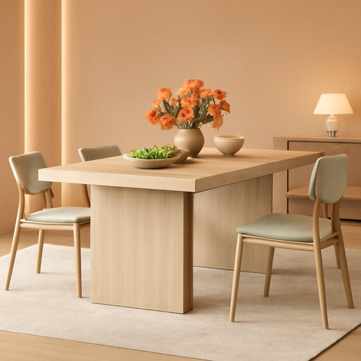 63 Inches Farmhouse Dining Table for 6, Modern Kitchen Table with Fluted Line for Dining Room, Living Room, Natural