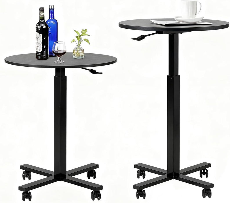 Bar Table,Round Dining Table with Height Adjustment,23.8-Inch Top, 41 Inch Adjustable Range, Comes with 4 Wheels, Ideal for Small Bar & Café(Rustic Brown), Set of 1 (Black)