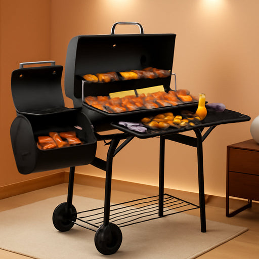 Charcoal Grill Offset Smoker: Charcoal Barbecue Grills with Spacious Cooking Area | Barrel BBQ Grill and Smokers Combo for Outdoor Patio Backyard Camping and Parties