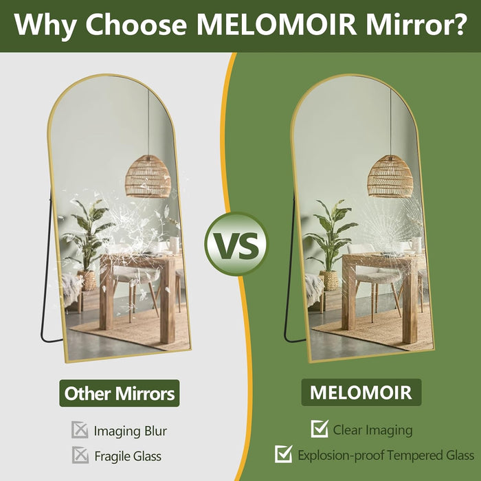76"X34" Arched Gold Mirror Full Length, Gold Standing Floor Mirror