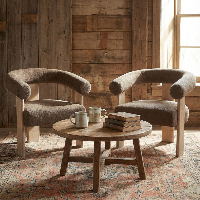 Brown GenerouslyPadded Upholstered Armchair Set Of Two
