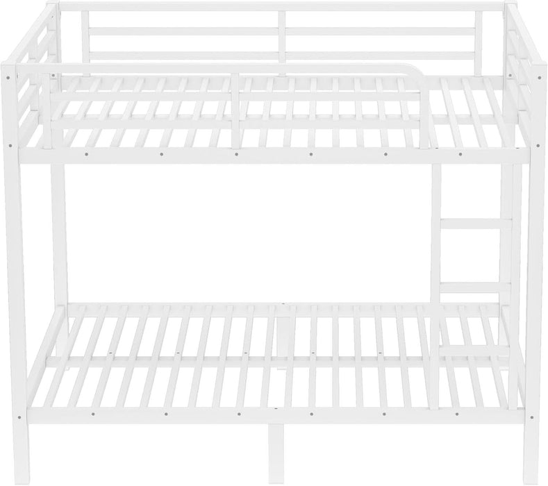 Full over Full Bunk Bed for Adults, Full Size Bunk Beds Frame with Build in Ladder and Full Length Guardrail, Easy Assemble Bunkbeds, Noise Reduced, Mattress Not Included, White