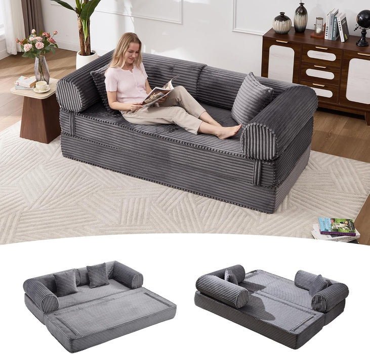 Gray Corduroy Convertible Sectional Sofa Bed Cushions