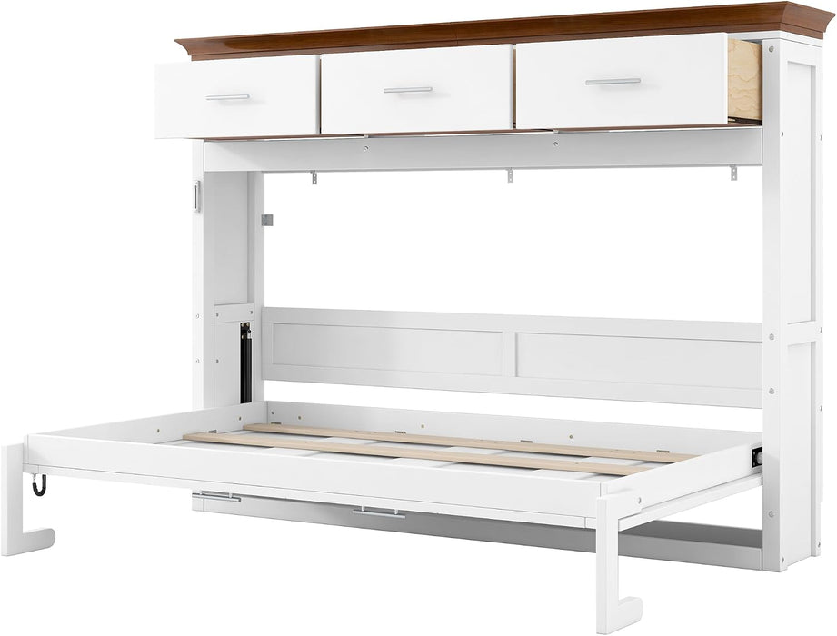Horizontal Murphy Bed With Drawers White WalnutTop