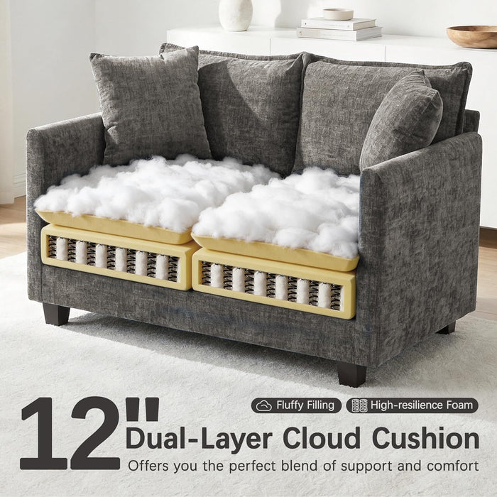 52Inch Compact Loveseat With Ottoman Grey Chenille