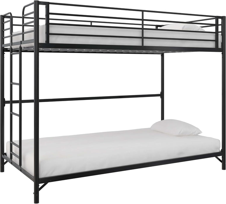 Daven Easy Assembly Metal Bunk Bed for Kids, Teens and Adults, with Ladder, High Guardrail, Metal Slats, Smooth Rounded Edges, No Boxspring Required, Twin-Over-Twin, Black