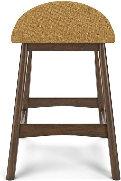 Lyncott Contemporary 28.5" Counter Height Upholstered Bar Stool with Foam Cushion, 2 Count, Mustard & Brown