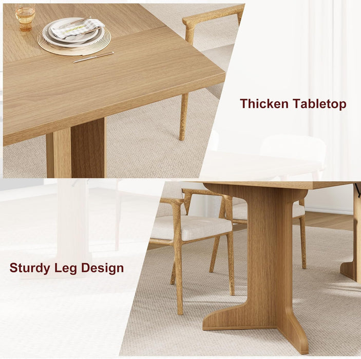 71" Large Dining Table for 6 to 8 People, Modern Dinner Table with Unique Wooden Legs, Rectangle Dining Table for Kitchen, Dining Room & Living Room, Oak