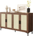 48" Rattan Buffet Cabinet with Storage, Walnut Coffee Bar Cabinet