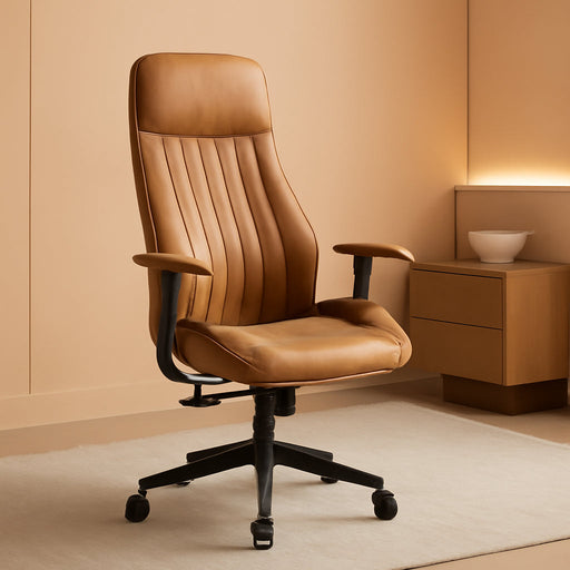 Ergonomic Home Office Chair, Mid-Century Modern Leather Chair with Lumbar Support, High Back Swivel Rolling Executive Chair, Comfy Task Computer Desk Chair (Brown, Suede Leather)