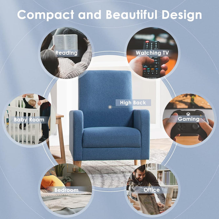 Modern Upholstered Accent Chair Armchair with Pillow, Fabric Reading Living Room Side Chair,Single Sofa with Lounge Seat and Wood Legs, Blue