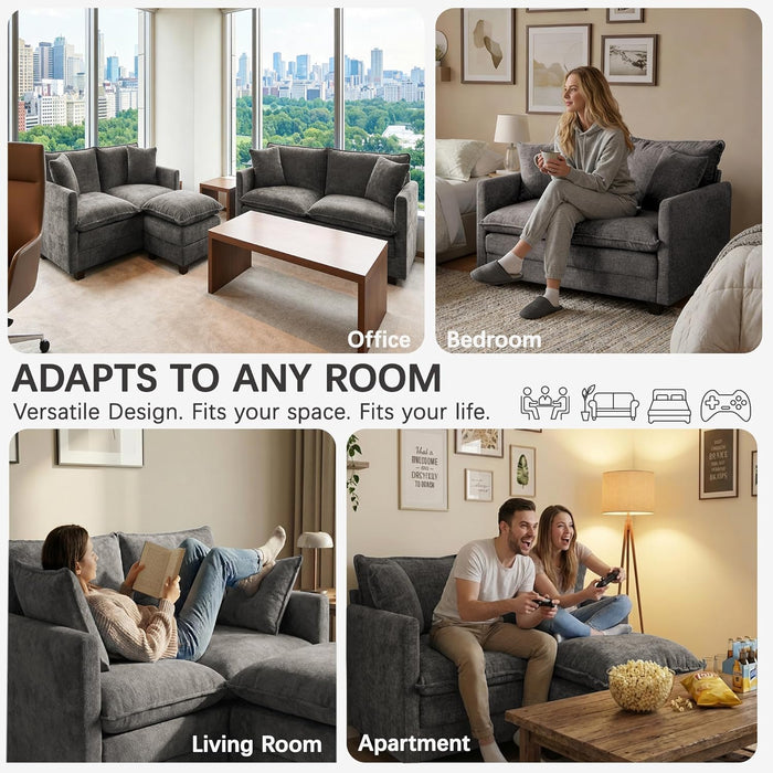 52Inch Compact Loveseat With Ottoman Grey Chenille