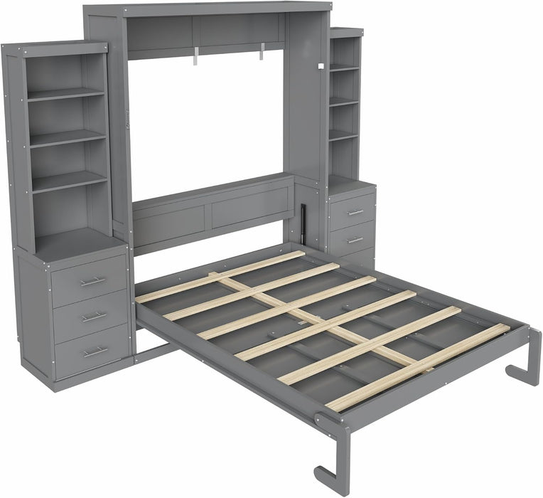 Gray Queen Murphy WallBed With Multifunctional Storage