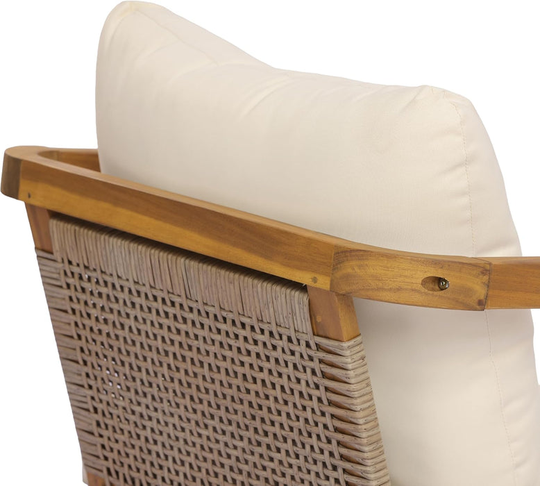 Kai 4 Piece Patio Furniture Set with Slatted Coffee Table, Outdoor Sofa Set with PE Wicker Backrest & Cushions, Acacia Wood Conversation Set for Backyard,Cream+Light Brown+Teak