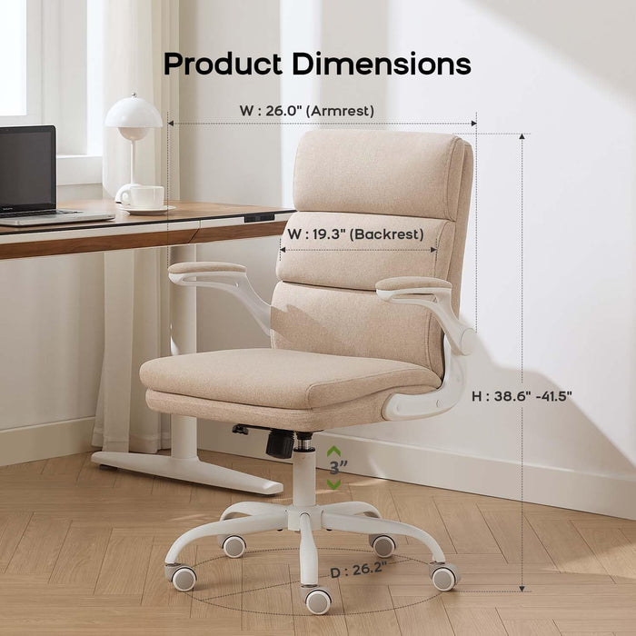 Home Office Desk Chair, Fabric Flip-Up Armrests Comfy Task Chair