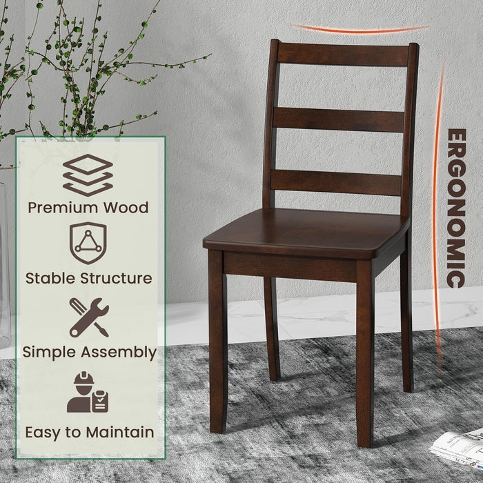 Walnut Wood Dining Chairs Set of 4, Armless Kitchen Chairs with Solid Rubber Wood Legs, Non-Slip Foot Pads, Max Load 400 Lbs, Farmhouse Seat High Ladder Back Dining Room Chairs