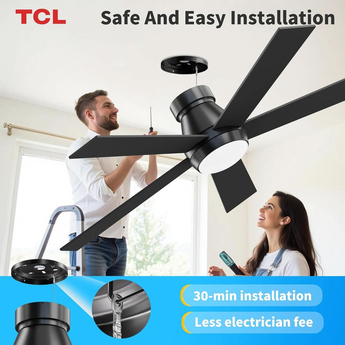 52" Black Ceiling Fan with Light and Remote, Modern LED 3-Color, 3CCT, Quiet Motor for Bedroom, Living Room, Dining Room, Ceiling Fans with Lights (Black)