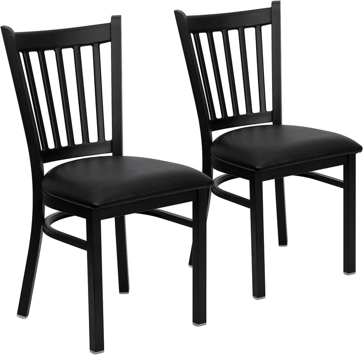 Hercules Series Vertical Back Metal Restaurant Chairs, Upholstered Armless Dining Chairs for Restaurants/Kitchens, Set of 2, Black