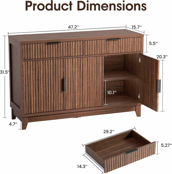 47.2" Modern Fluted Sideboard Buffet Cabinet with Storage, Walnut