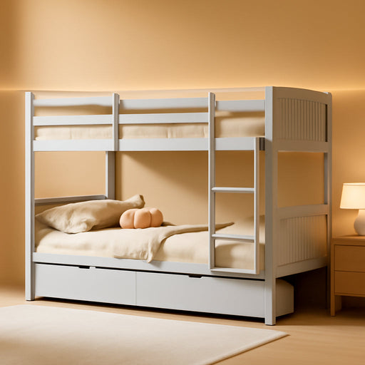 Grey SolidWood Twin Loft Bunk Bed BuiltInStorageDrawers