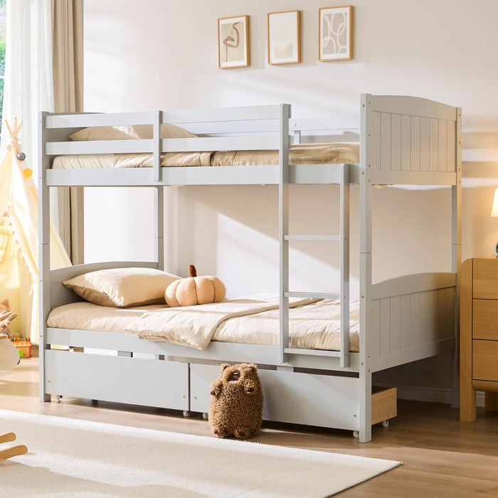 Grey SolidWood Twin Loft Bunk Bed BuiltInStorageDrawers