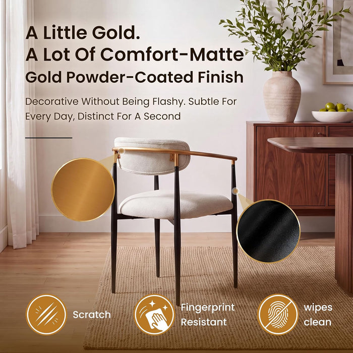 Mid Century Modern Dining Chairs Set of 2, Upholstered Kitchen Room Chairs with 3" High-Resilience Cushion, Sturdy Metal Legs and Ergonomic Curved Backrest for Home Office, Camel