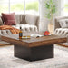 Coffee Table Square LED Coffee Table Engineered Wood Low Center Cocktail Tables for Living Room (Rustic Brown+Black)