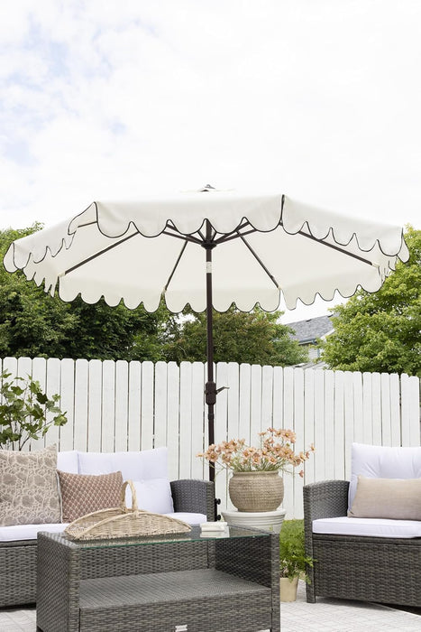 PAT8010A Collection Venice Navy and White Single Scallop 9Ft Crank Outdoor Push Button Tilt Umbrella