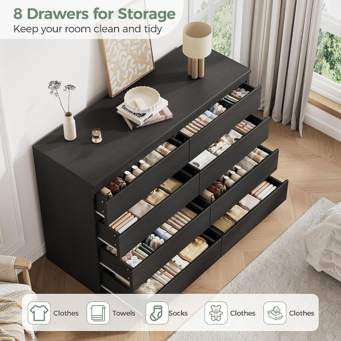Modern 8 Drawer Dresser, Black