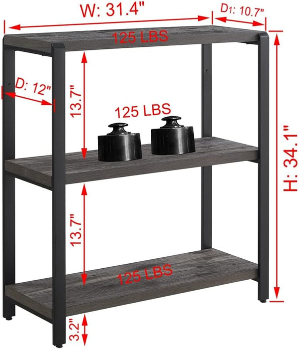 Grey 3-Tier Industrial Bookshelf For Office Storage