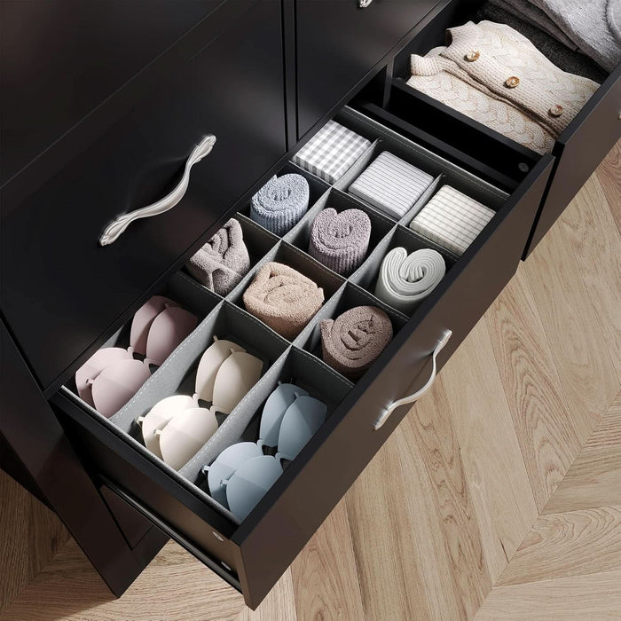 Modern 8 Drawer Dresser for Bedroom, Tall Bedroom Dresser with Large Drawers and Metal Handles, Wooden Chest of Drawers, Storage Cabinet and Organizer for Living Room, Hallway, Black