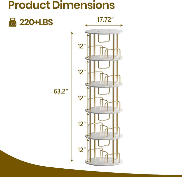 360° Rotating Bookshelf, Revolving Bookcase with Open Display Storage, round Book Shelf Tower, Freestanding Space Saving Vertical Storage Organizer for Living Room Bedroom, Corner Furniture
