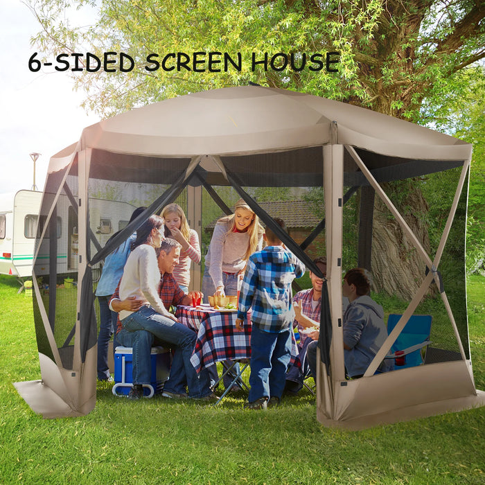 12'X12' Pop-Up Gazebo Outdoor Camping Tent with 6 Sides Mosquito Netting, Waterproof, UV Resistant, Portable Screen House Room, Easy Set-Up Party Tent with Carry Bag, Ground Spike, Khaki