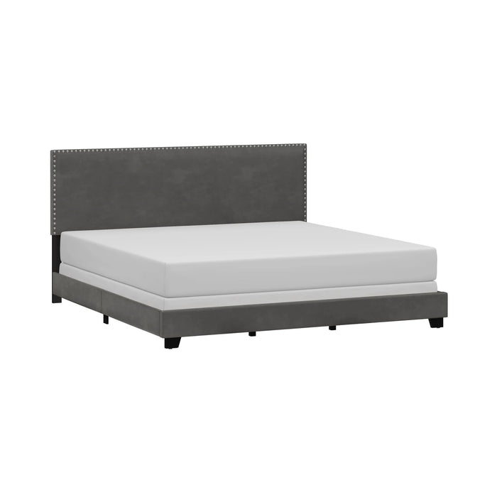 Willow Nailhead Trim Upholstered King Bed, Charcoal Faux Leather