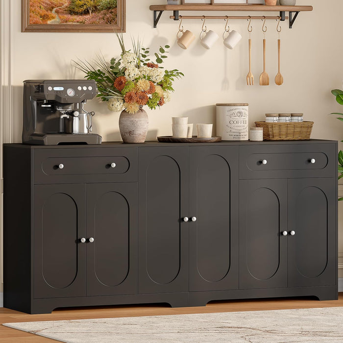 71" Modern Arched Sideboard Buffet Cabinet with Storage, Black