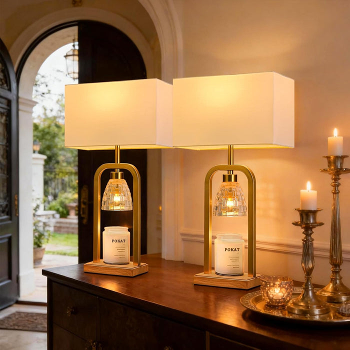 Electric Candle Warmer Lamp Gold, Candle Lamp Warmer with Timer Dimmer, Wax Light Warmer Lamp for Jar Candles, Modern Table Lamp for House Warming New Home Decor Bed Living Room, Bulb Included