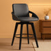 Baylor Mid Century Modern Swivel Bar Stool for Kitchen Island Counter in Gray Faux Leather and Black Wood, 26" Seat Height