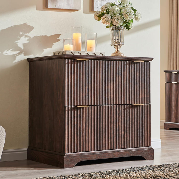 Dark Walnut Two-Drawer Fluted Lateral File Cabinet