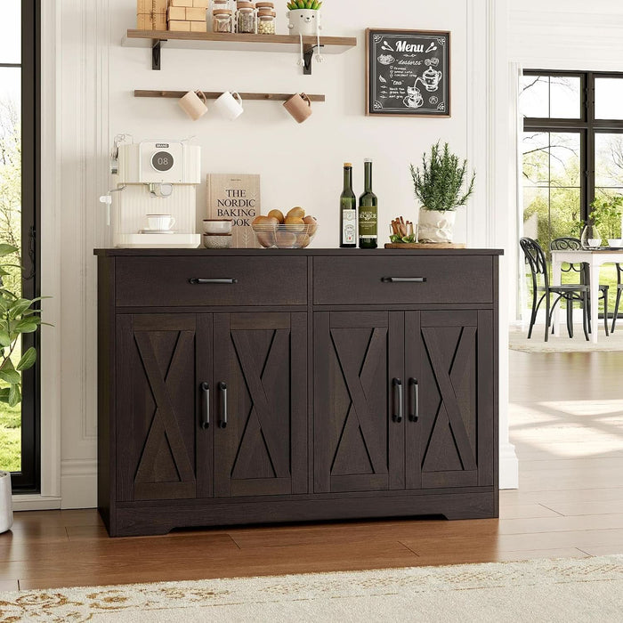 47" W Kitchen Sideboard Buffet Cabinet with Storage Drawers, Brown