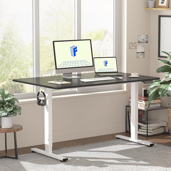EN1 One Piece Standing Desk, 48 X 24 Inch Desktop Electric Adjustable Height Desk Home Office Computer Workstation Sit Stand up Desk (White Frame + Black Top, 2 Packages)