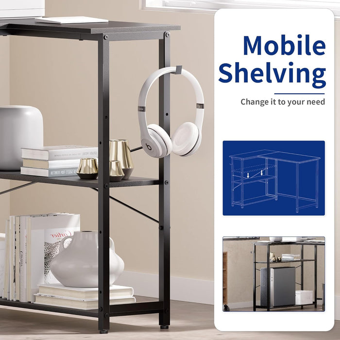 43 Inch L Shaped Computer Desk with Reversible Side Storage Shelves, Small Corner Desk for Small Space Home Office,Writing Study Table Gaming PC Desk for Bedroom,Black