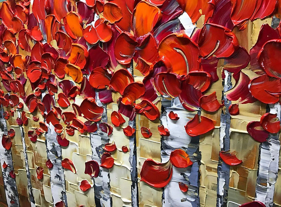 Art, 24X48 Inch Paintings Oil Abstract Red Birch Trees Wall Art Contemporary 3D Hand-Painted on Canvas Artwork Art Wood inside Framed Hanging Living Room Bedroom Wall Decoration