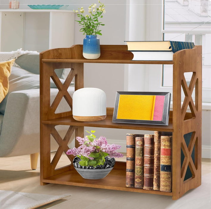 3 Tier Bookshelf, Narrow Bookshelf Wood Bookshelf Organizer, Small Bookcase Display Shelf, 3 Shelf Bookcase for Desktop, Office, Bedroom, Living Room (Brown, 3 Tier)