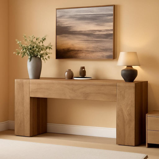 71-Inch Long Console Table for Entryway, Farmhouse Sofa Console behind Couch, Entry Table for Hallway, Foyer, Living Room, Burlywood